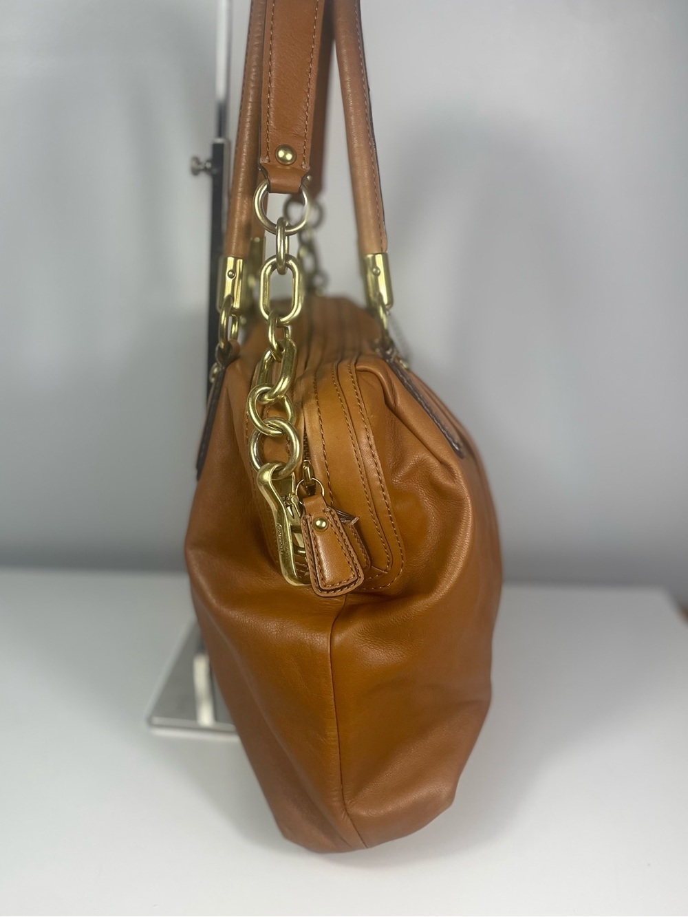 Authentic Coach Kristin Brown Pleated Leather Satchel - Picture 6 of 14